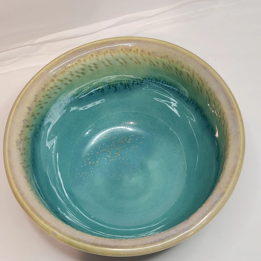Studio Art Pottery Water Banks Bowl 5" Signed Blue Green Golden Yellow Signed - Picture 5 of 10